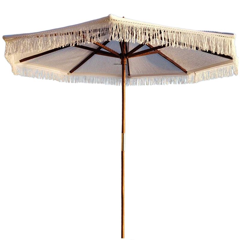 WOODWELL Ε917,1ΟΜΠΡΕΛΑ Ξύλινη Φ250cm, Πλεκτό Μακραμέ Μπεζ Φ250cm (Pole Φ40mm) Ε917,1