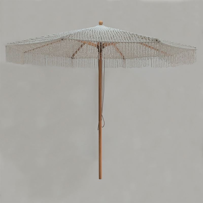 WOODWELL ΟΜΠΡΕΛΑ Ξύλινη - Οξιά Φ300cm, Πλεκτό Μακραμέ Μπεζ Φ300cm H2,6m (Pole Φ48mm) Ε919,1D