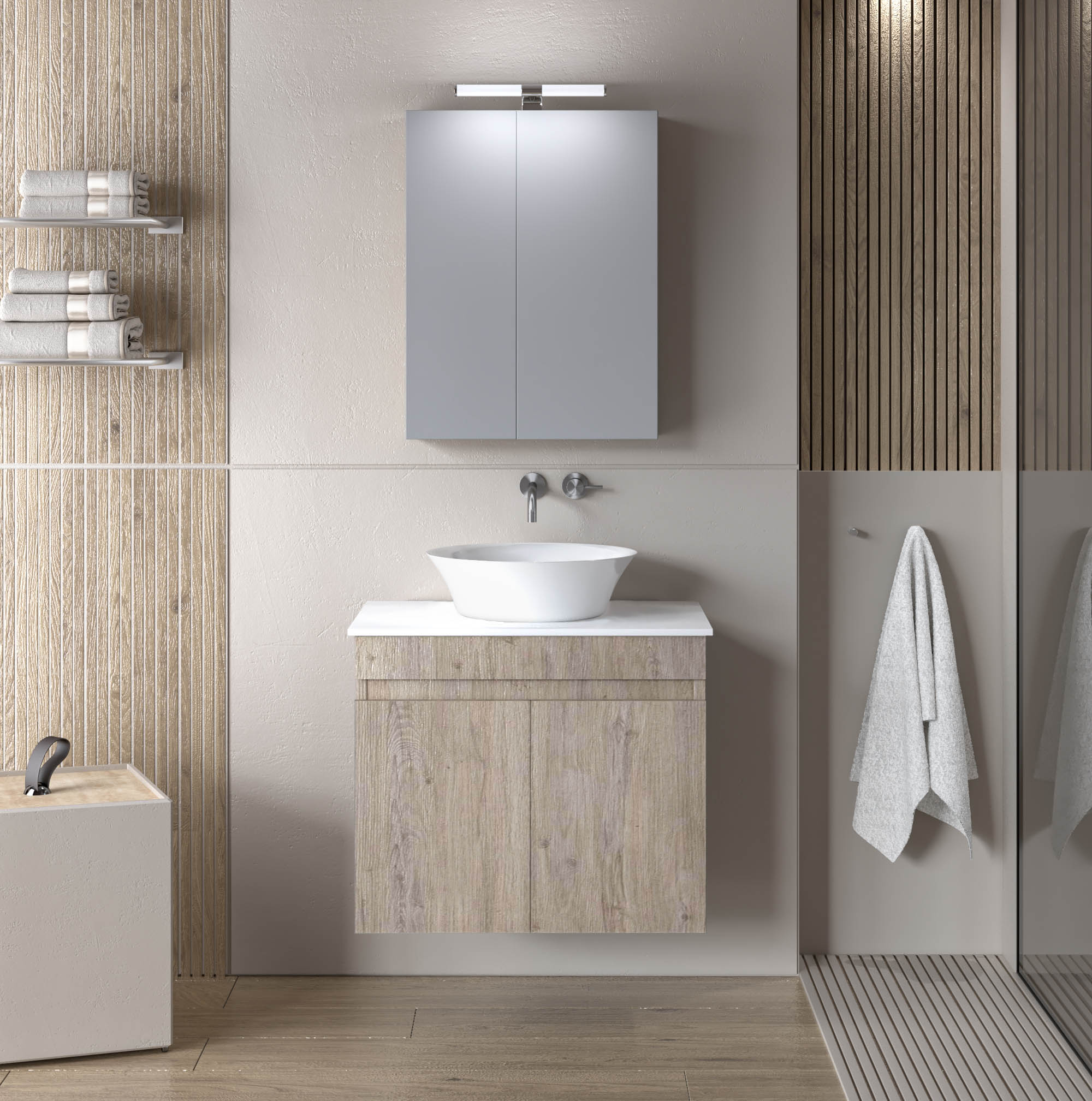 ΣΕΤ ΕΠΙΠΛΟΥ OMEGA TOP 60cm χρ. BEIGE OAK  9SOMT060BO