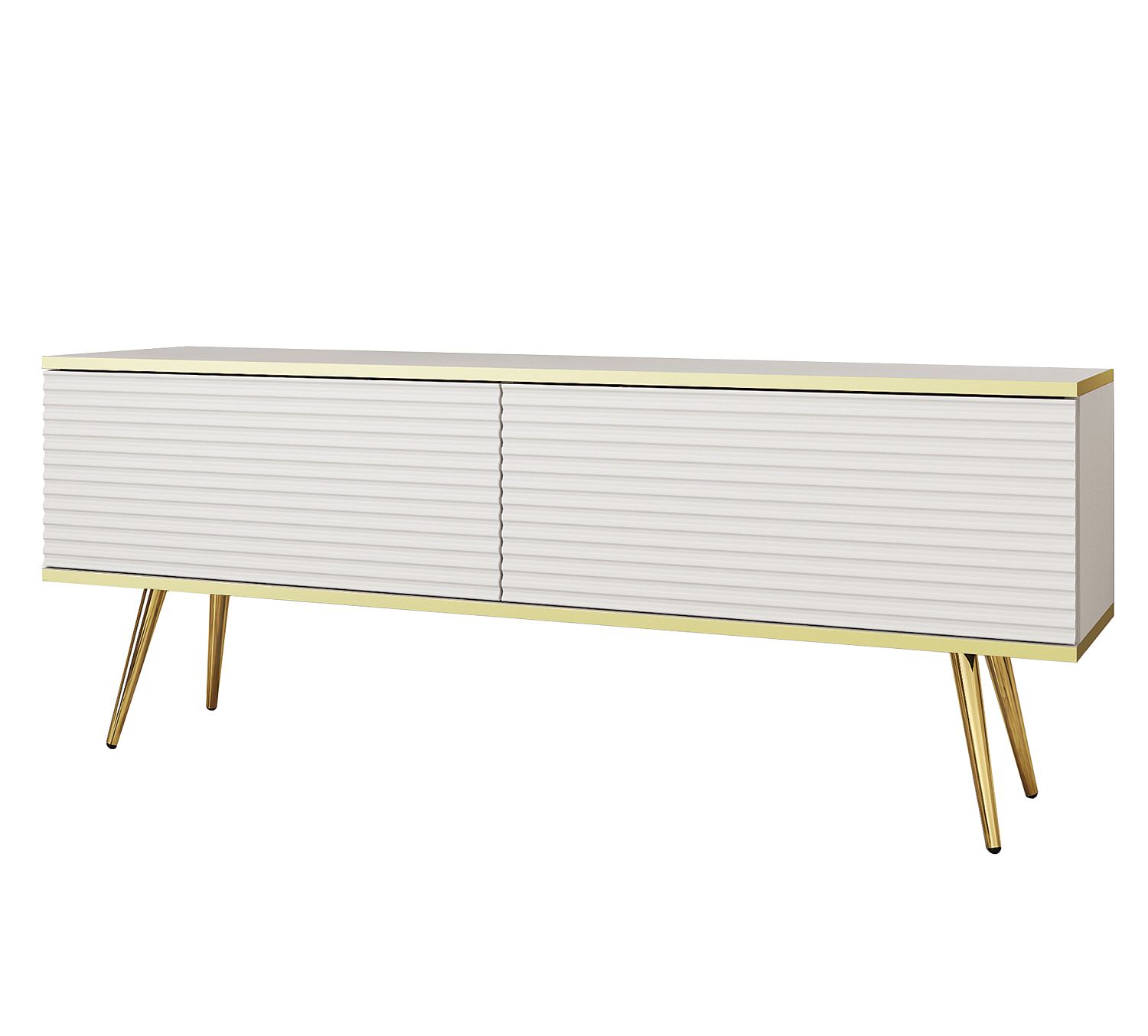Lh-homefurniture Έπιπλο τηλεόρασης ORO_MDF Λευκό + χρυσό 135x53x32cm P_ORO_STVb_MDF_GL Lh-homefurniture Έπιπλο τηλεόρασης ORO_MDF Λευκό + χρυσό 135x53x32cm P_ORO_STVb_MDF_GL