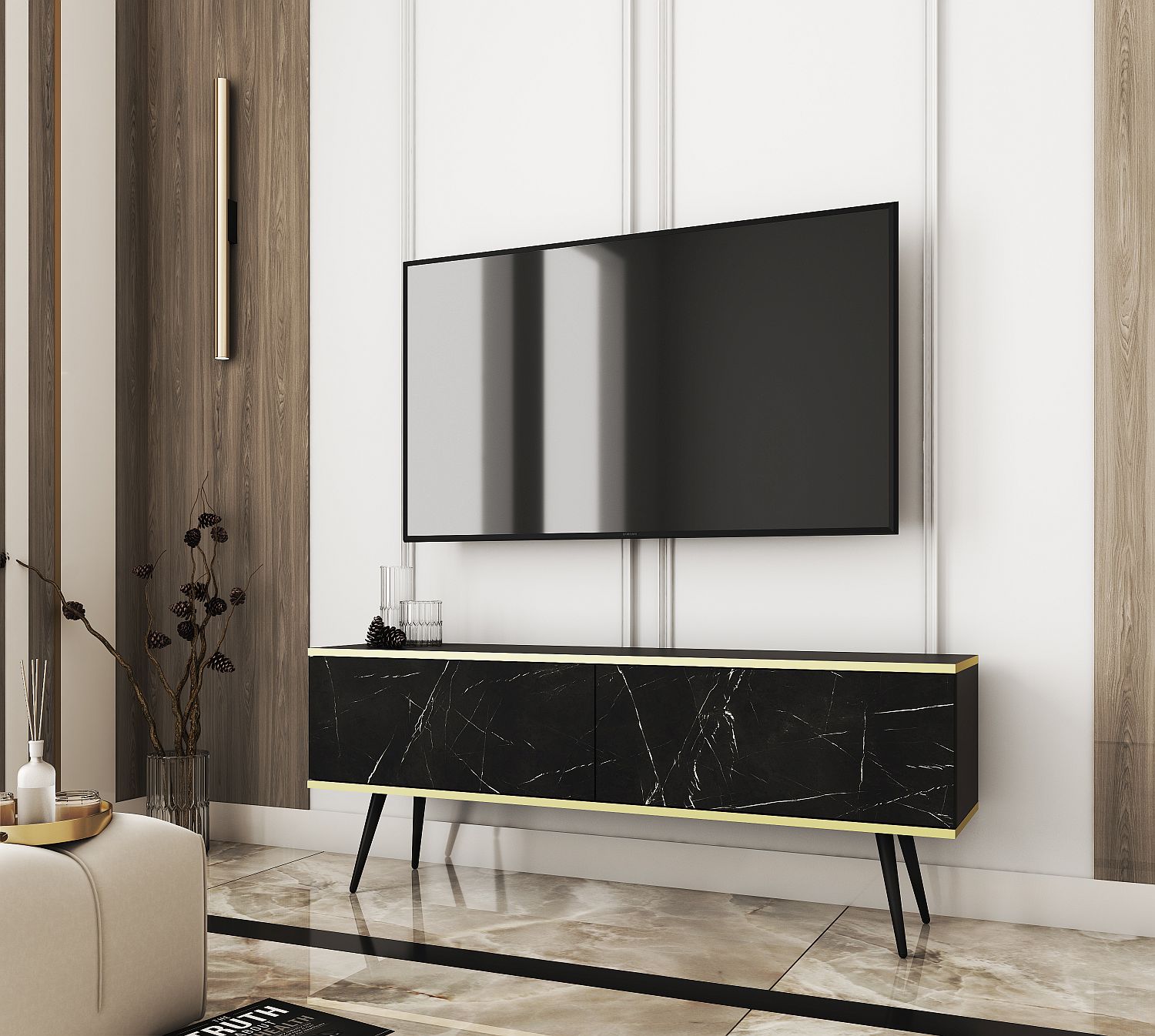 Lh-homefurniture Έπιπλο τηλεόρασης ORO ανθρακί + Μάρμαρο 135x53x32cm P_ORO_STVm+BL Lh-homefurniture Έπιπλο τηλεόρασης ORO ανθρακί + Μάρμαρο 135x53x32cm P_ORO_STVm+BL