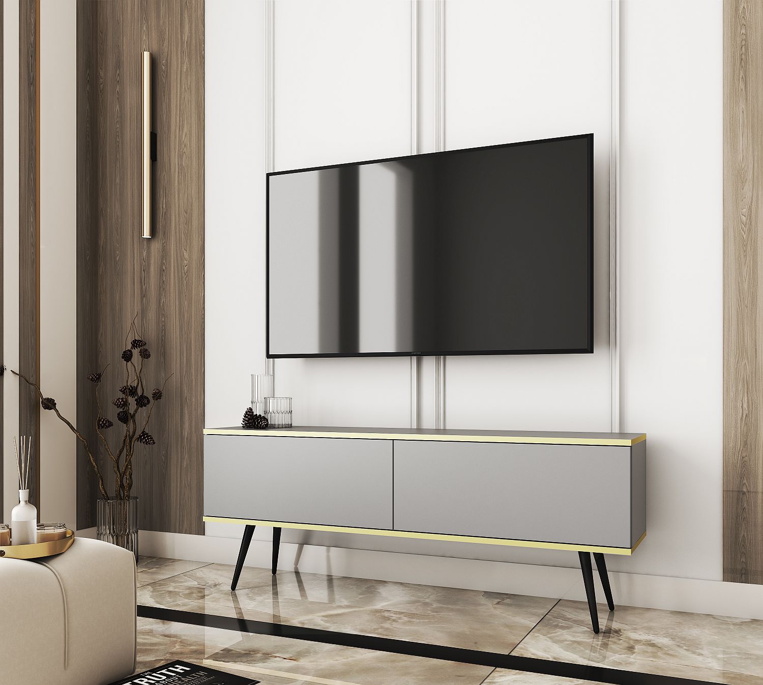 Lh-homefurniture Έπιπλο τηλεόρασης ORO Γκρι 135x53x32cm P_ORO_STV_Sz+ BL Lh-homefurniture Έπιπλο τηλεόρασης ORO Γκρι 135x53x32cm P_ORO_STV_Sz+ BL
