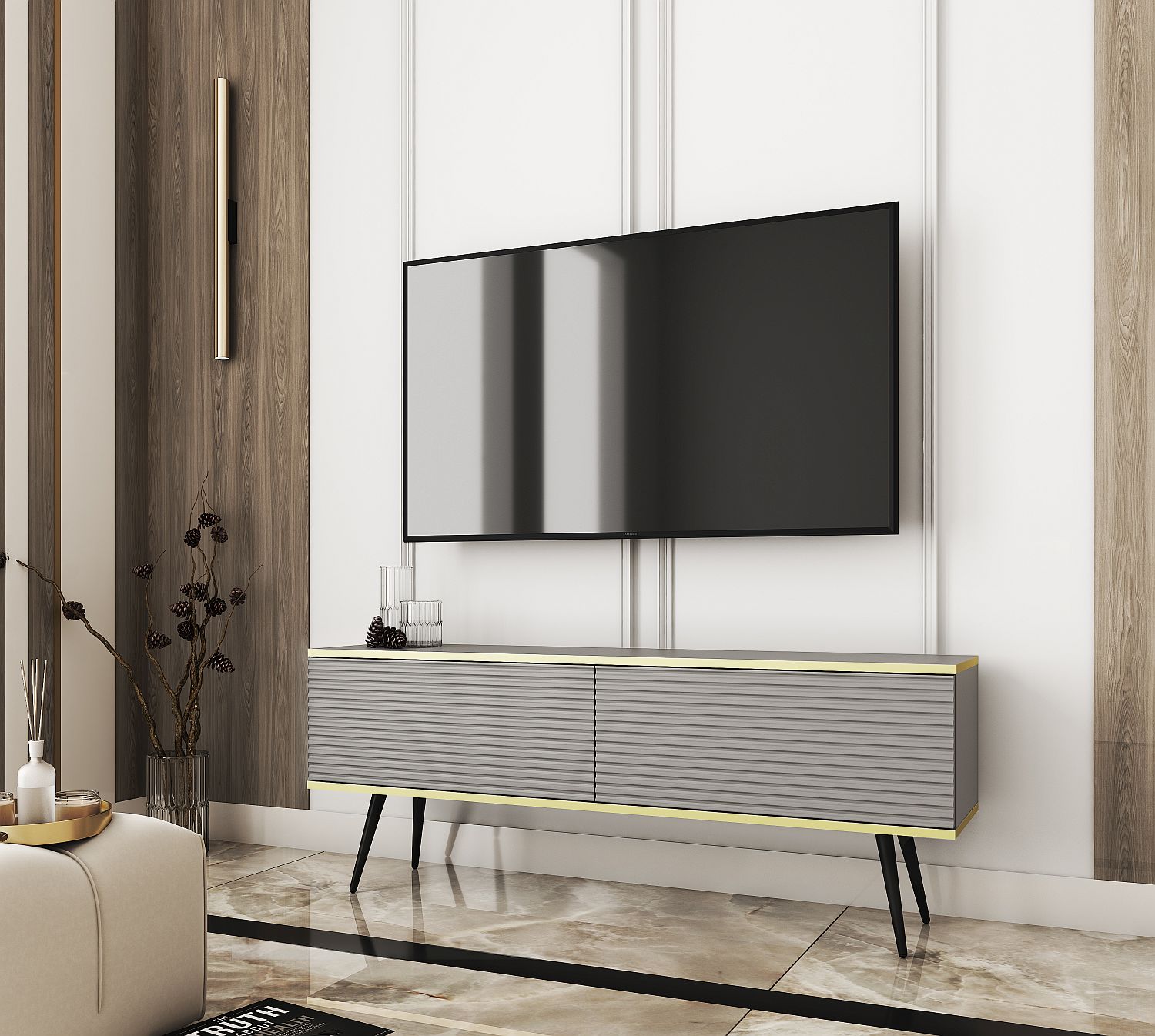 Lh-homefurniture Έπιπλο τηλεόρασης ORO_MDF γκρι 135x53x32cm P_ORO_STV_Sz_MDF_BL Lh-homefurniture Έπιπλο τηλεόρασης ORO_MDF γκρι 135x53x32cm P_ORO_STV_Sz_MDF_BL