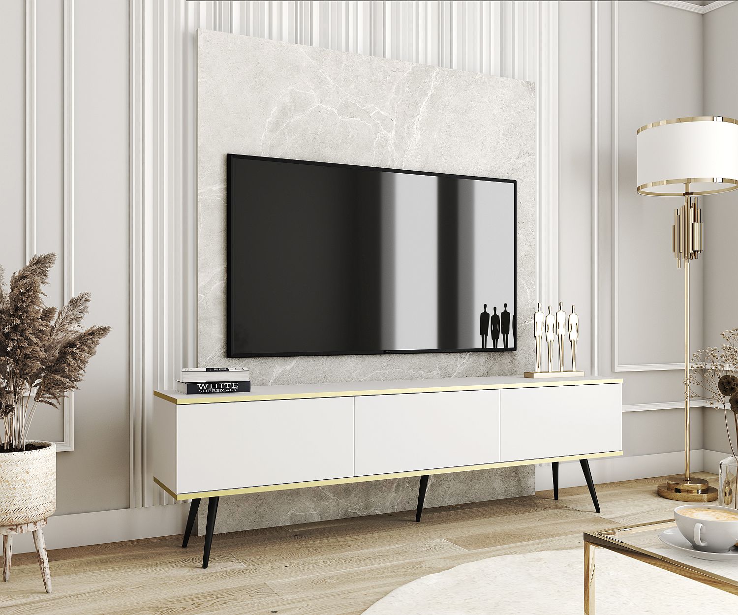 Lh-homefurniture Έπιπλο τηλεόρασης ORO Λευκό+ μαύρο 175x53x32cm P_ORO_BTVb+BL Lh-homefurniture Έπιπλο τηλεόρασης ORO Λευκό+ μαύρο 175x53x32cm P_ORO_BTVb+BL