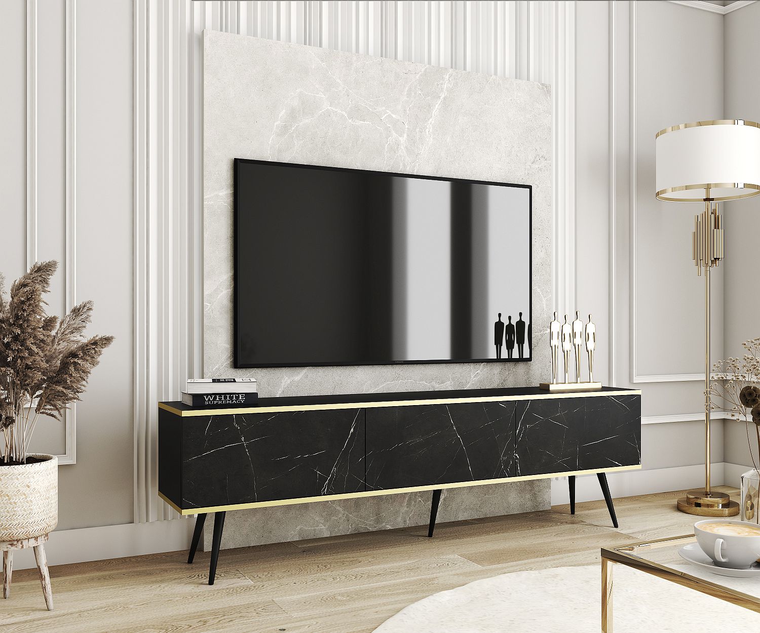 Lh-homefurniture Έπιπλο τηλεόρασης ORO Μάρμαρο 175x53x32cm P_ORO_BTVm+BL Lh-homefurniture Έπιπλο τηλεόρασης ORO Μάρμαρο 175x53x32cm P_ORO_BTVm+BL