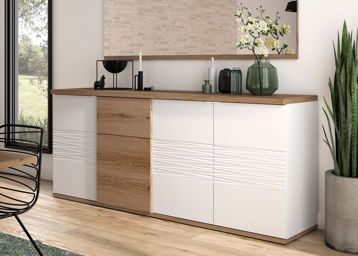 Insi Otello μπουφές με 4 πόρτες και 1 συρτάρι 208x47x87εκ. Helvezia Oak / Λευκό 009.GM54 Insi Otello μπουφές με 4 πόρτες και 1 συρτάρι 208x47x87εκ. Helvezia Oak / Λευκό 009.GM54