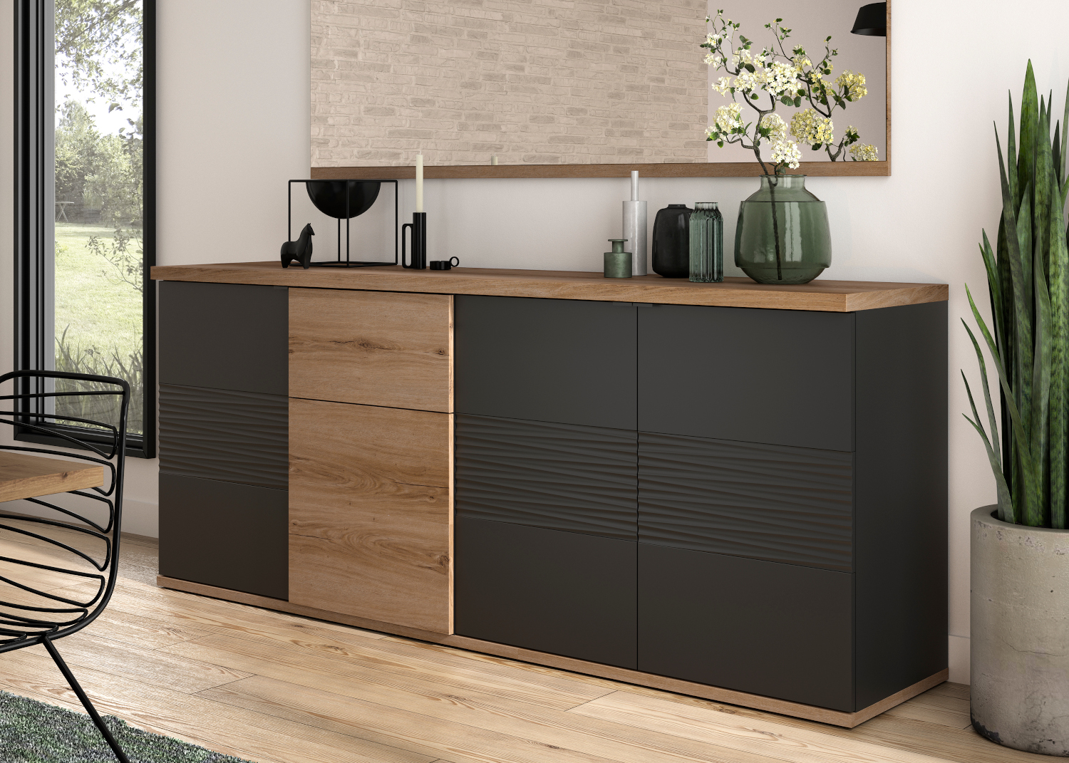 Insi Otello μπουφές με 4 πόρτες και 1 συρτάρι 208x47x87εκ. Helvezia Oak / Μαύρο 009.GM78 Insi Otello μπουφές με 4 πόρτες και 1 συρτάρι 208x47x87εκ. Helvezia Oak / Μαύρο 009.GM78