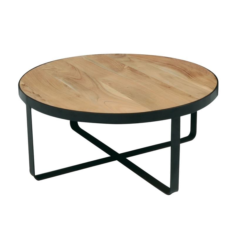 WOODWELL ΕΑ7010,WOVEN-W Τραπεζάκι Σαλονιού Καθιστικού, Μέταλλο Βαφή Μαύρο, Ξύλο Ακακία Φυσικό Φ80xH.35cm ΕΑ7010,W