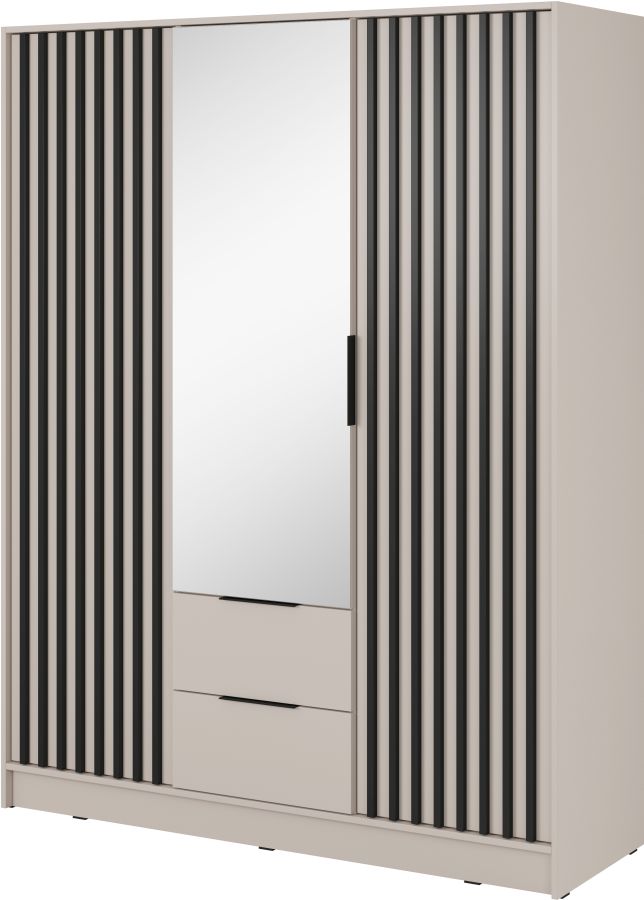 Ντουλάπα Τρίφυλλη Nelly Λευκό Άμμου με καθρέπτη 155x200x51cm