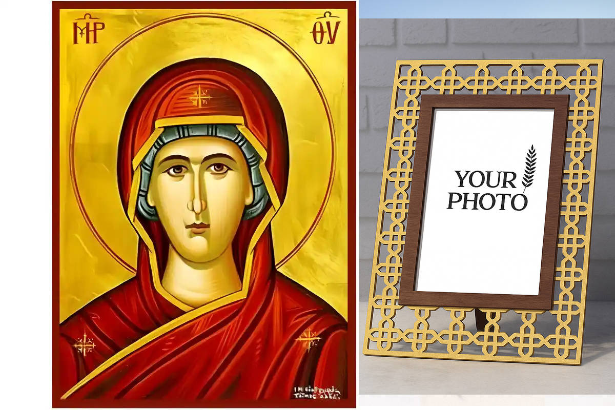 Εικόνα Ορθοδοξίας Πολυτελείας  με  σχεδιο Σταυρούς μαζι με  Βάση σε  8 χρώματα με περίγραμμα χρυσό σε ξύλο Plywood (Πλακάζ)   με  βάση Εικόνα Παναγία - Προτομή Χειροποίητη Ελληνορθόδοξη , Κρεμαστή πλάκα βυζαντινής τέχνης, χριστιανική τέχνη Διάσταση 10x7 c