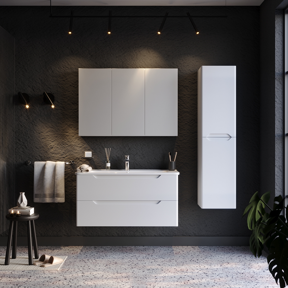 Σετ Έπιπλο Μπάνιου PERLA Λευκό MDF 18mm Λάκα 100 9SPER100WHM