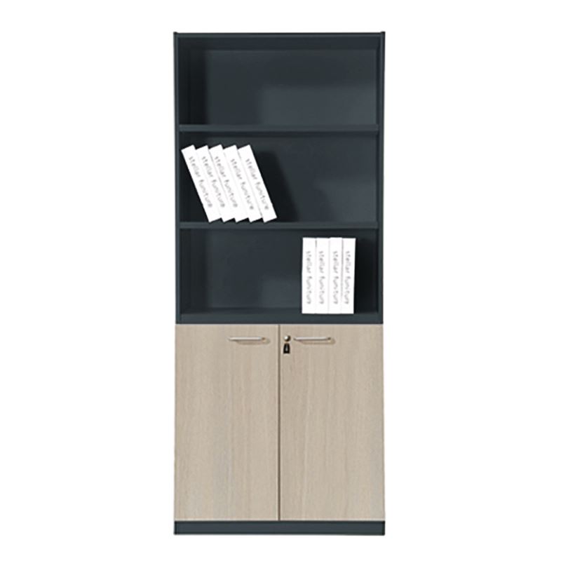 WOODWELL PROGRESS Βιβλιοθήκη Γραφείου, 3 Ράφια, Ντουλάπι Δίφυλλο με 2 Ράφια, Απόχρωση Elm-Sky Grey 80x40x190cm ΕΟ817