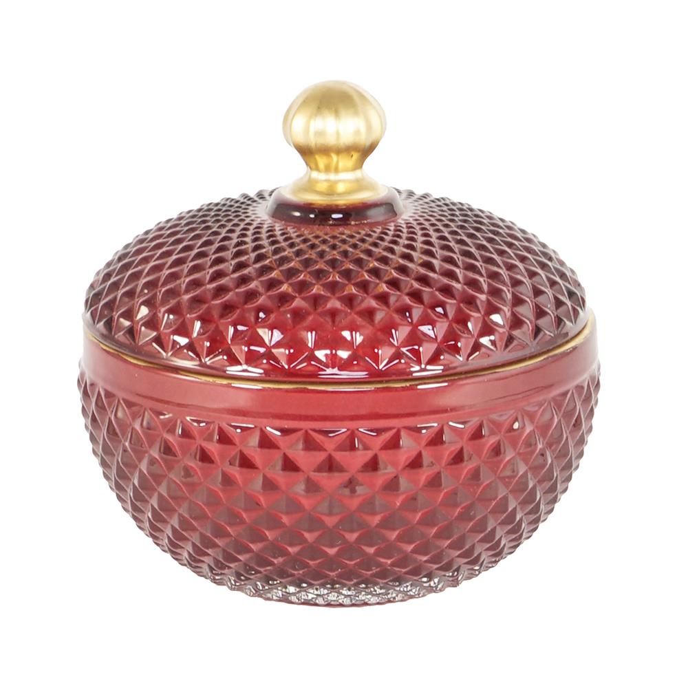 Artekko Candy Jar Διακοσμητικό Δοχείο με Καπάκι Γυαλί Κόκκινο Χρυσό (11.9x11.9x11.9)cm Artekko RC130244
