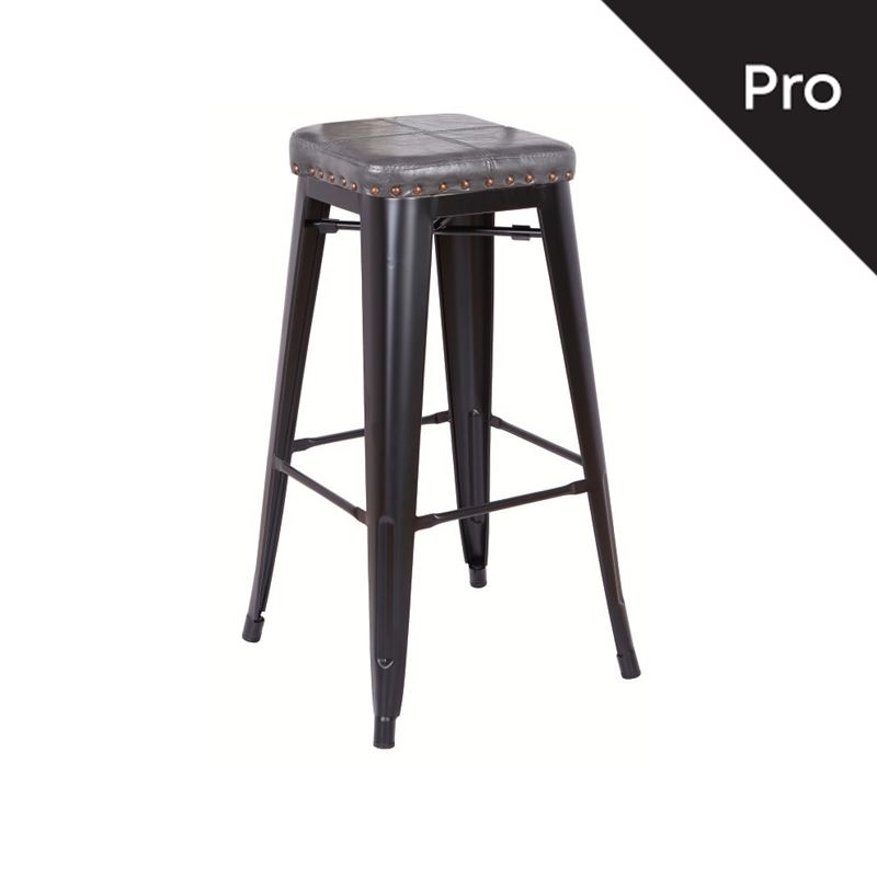 WOODWELL RELIX Σκαμπό Bar-Pro, Στοιβαζόμενο, Μέταλλο Βαφή Μαύρο Matte, Pu Σκούρο Γκρι 43x43x78cm Ε5190P,12M