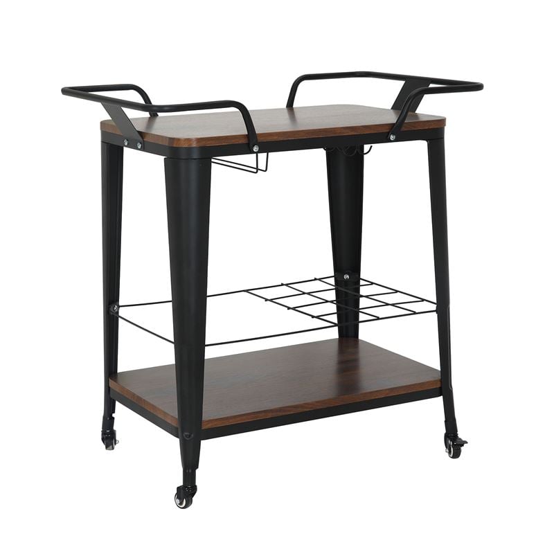 WOODWELL Ε5211,1RELIX Trolley Bar-Pro Μέταλλο Βαφή Μαύρο, MDF Απόχρωση Καρυδί 86x51x86cm Ε5211,1