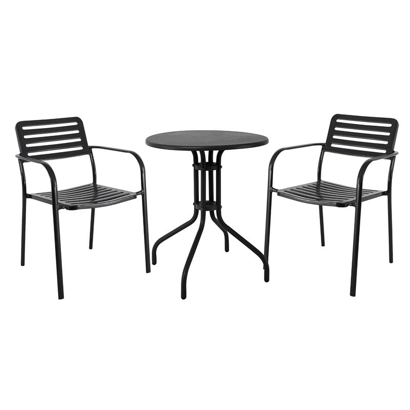 WOODWELL ROMA Set Κήπου-Βεράντας: Τραπέζι + 2 Πολυθρόνες, Μέταλλο Βαφή Μαύρο  Table: Φ60cm Chair: 56x55x80cm Ε527,S