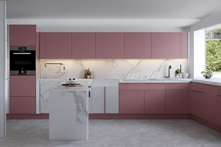 Intrahome Σύνθεση Έπιπλο Κουζίνας χρώματος Ροζ & Λευκό σχεδίου Γωνιακή  με blum μεντεσεδες και συρτάρια 10  ΜΕΤΡΑ ΤΡΕΧΟΝ intra217252302114