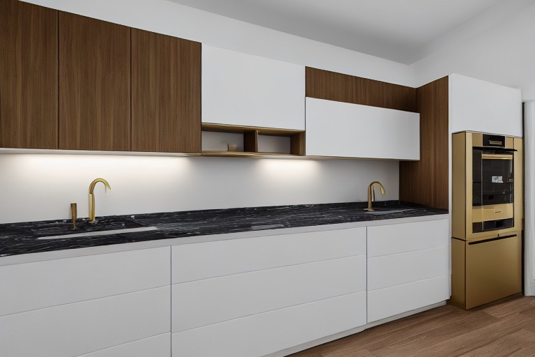 Intrahome Σύνθεση Έπιπλο Κουζίνας χρώματος Ορείχαλκος σχεδίου Διάδρομος με blum μεντεσεδες και συρτάρια 10 ΜΕΤΡΑ ΤΡΕΧΟΝ intra432180035839