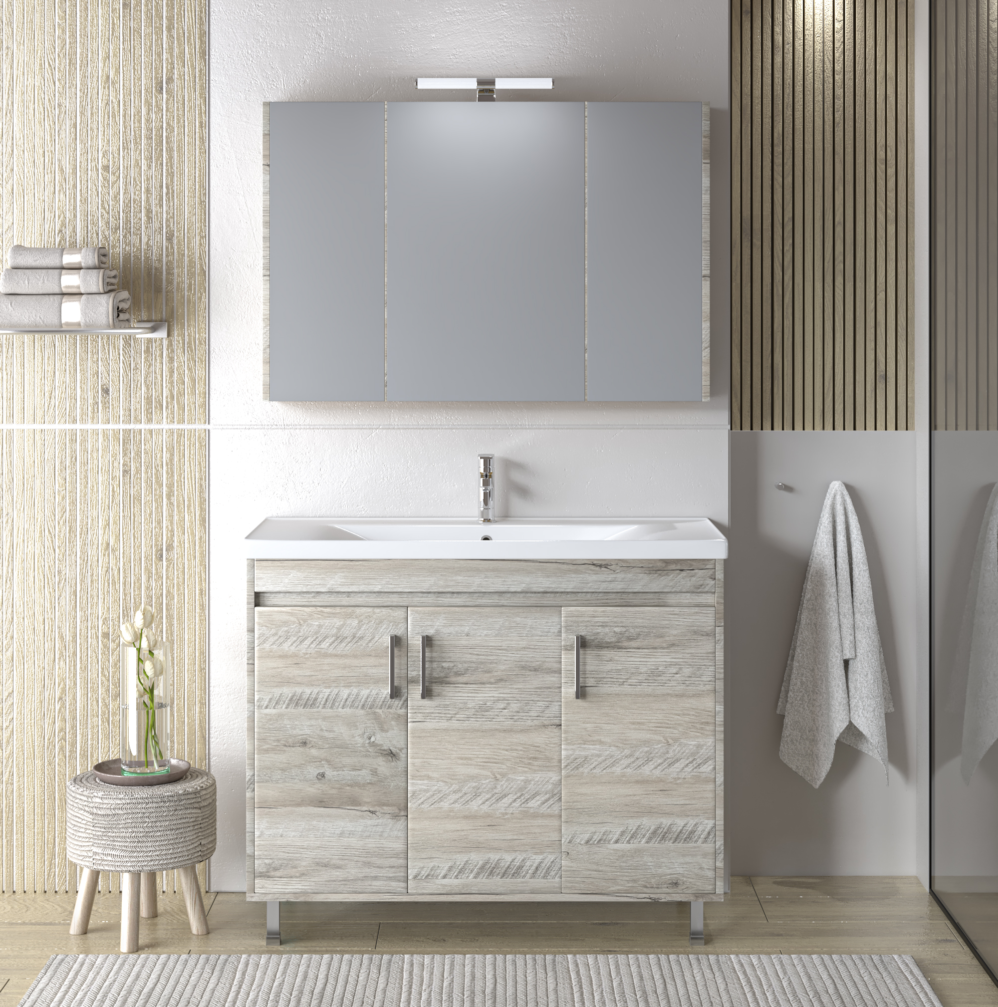 Σετ Έπιπλο Μπάνιου SAVINA NATURAL OAK 100 9SSA100NO0W Πάγκος 97x44x83cm 9SSA100NO0W