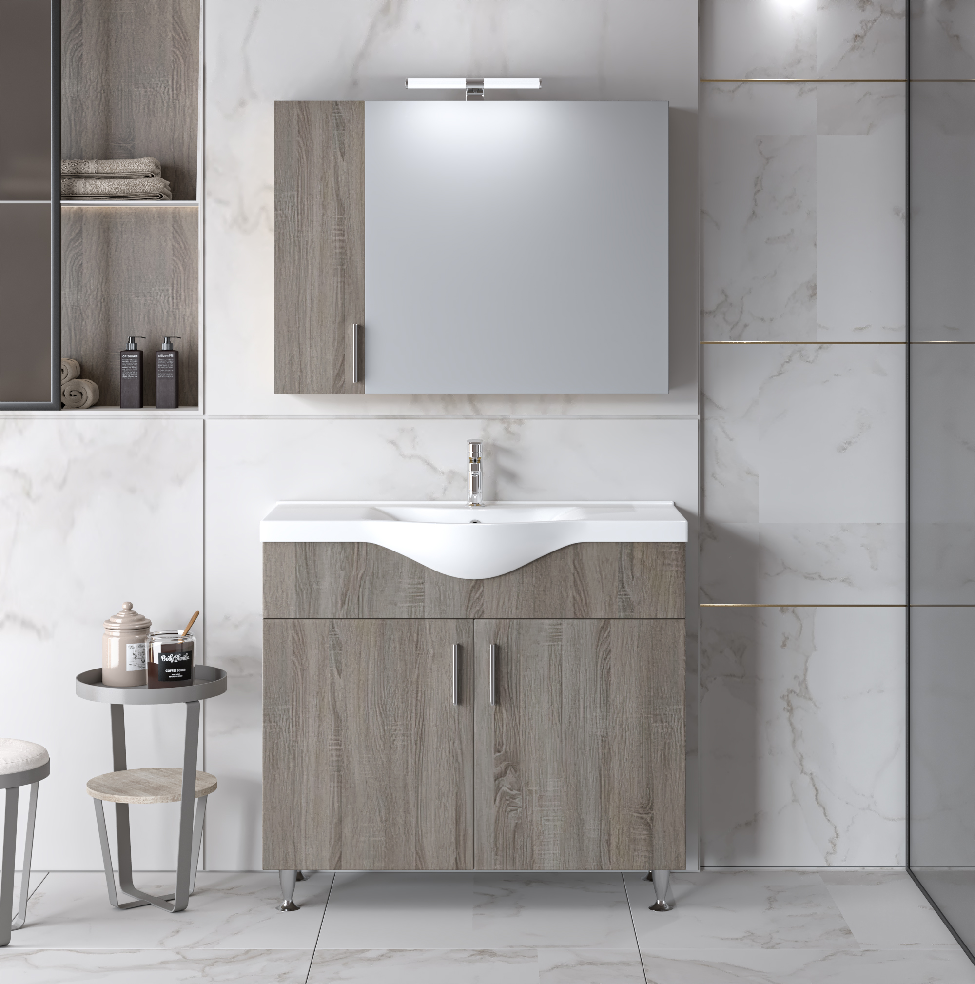 Σετ Έπιπλο Μπάνιου SIENA SONOMA DARK 90 9SSI090SD0W Πάγκο 90x34x83cm 9SSI090SD0W