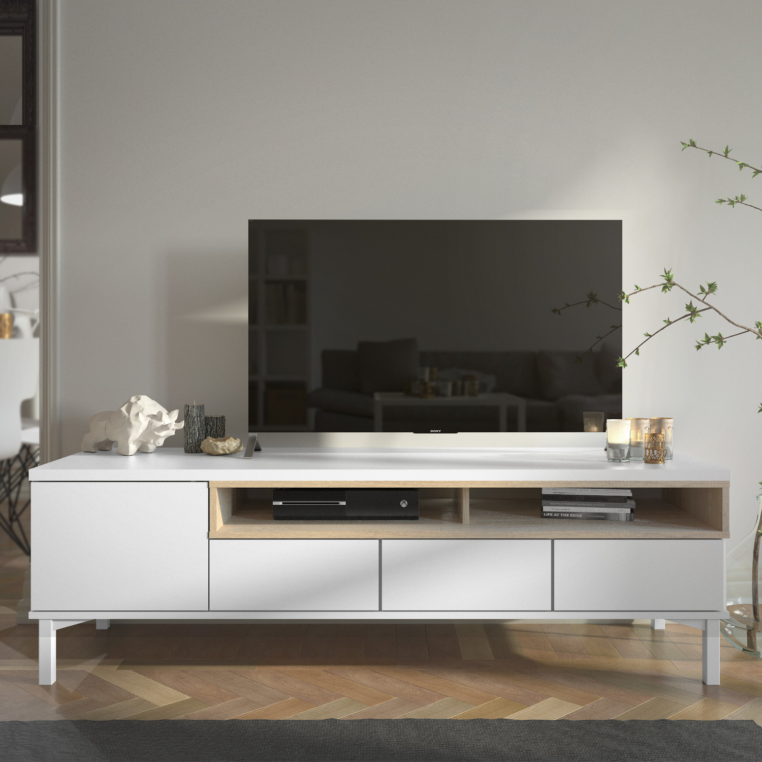 Insi Roomers έπιπλο τηλεόρασης 155,7×48,25×48,2εκ. Λευκό / Δρυς  015.TV77
