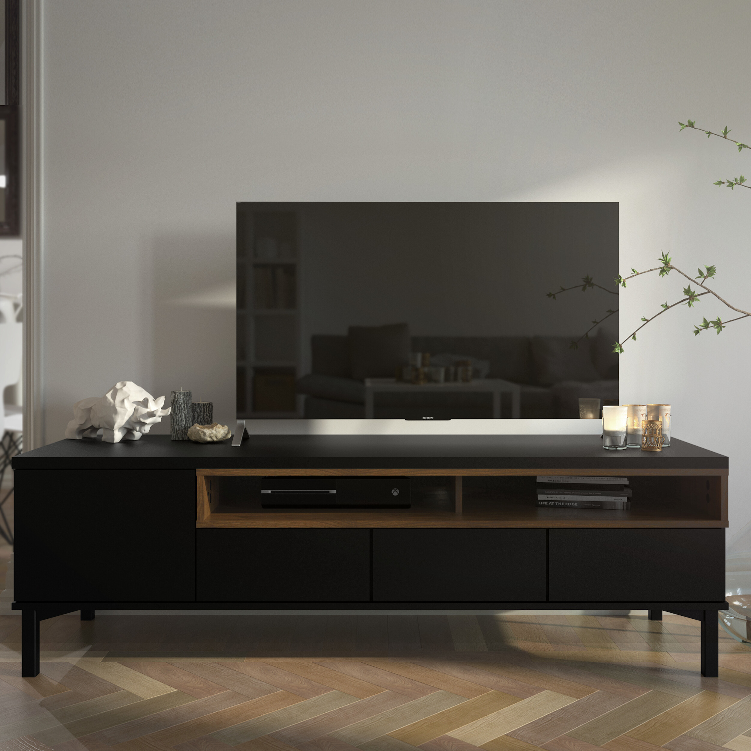 Insi Roomers έπιπλο τηλεόρασης 155,7×48,25×48,2εκ. Μαύρο / Καρυδί 015.TV79 Insi Roomers έπιπλο τηλεόρασης 155,7×48,25×48,2εκ. Μαύρο / Καρυδί 015.TV79