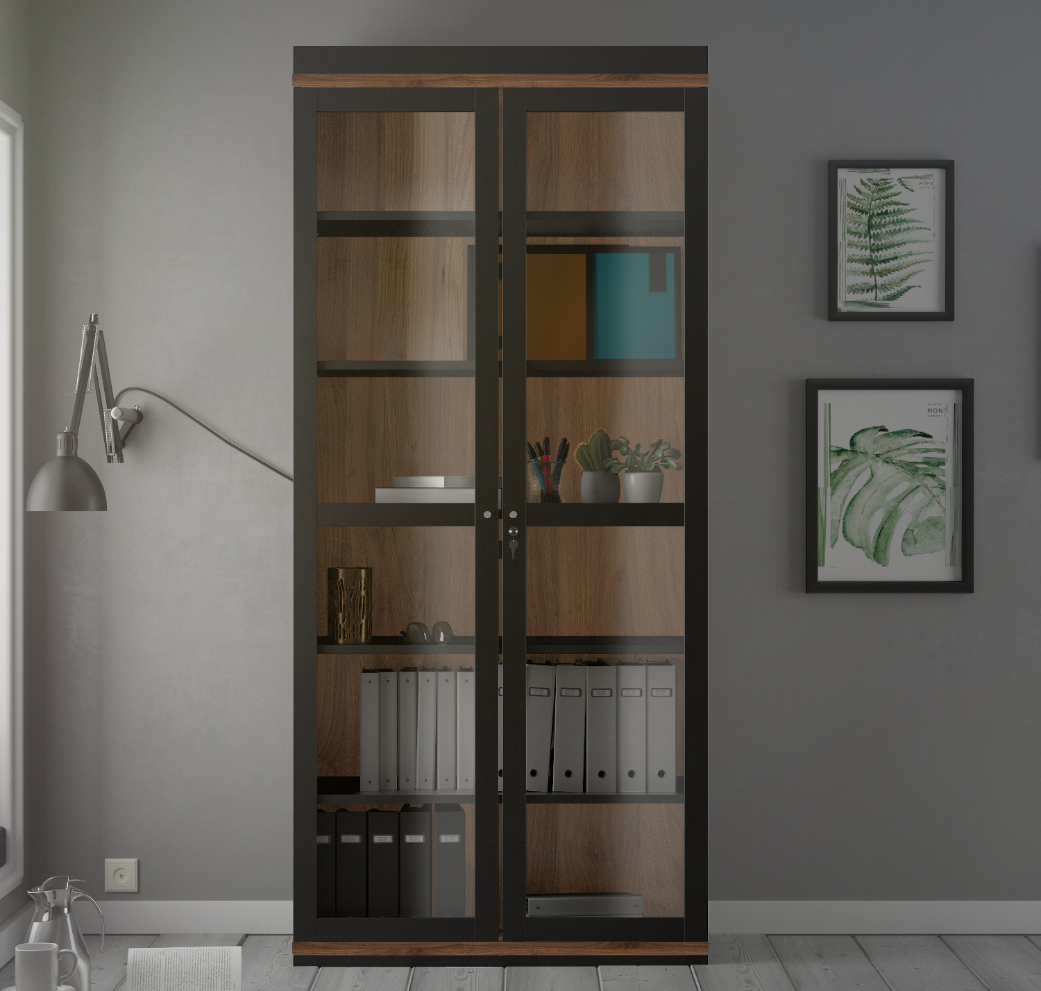 Insi Roomers βιτρίνα με 2 πόρτες 88,7×36,25×200,4εκ. Μαύρο / Καρυδί 014.TV75 Insi Roomers βιτρίνα με 2 πόρτες 88,7×36,25×200,4εκ. Μαύρο / Καρυδί 014.TV75