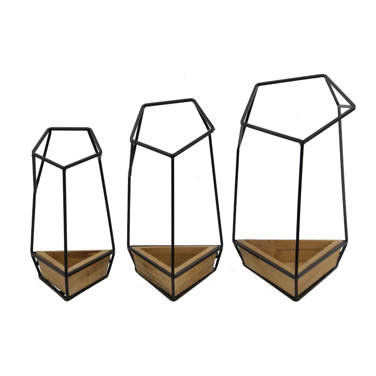 Artekko Planter Διακοσμητικό Κασπώ Επιτοίχιο Μέταλλο Ξύλο Καφέ Μαύρο (25x25x42)cm Σετ/3 Artekko SA80130-DS