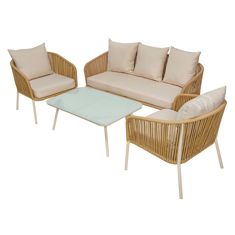 WOODWELL Ε256,2SALSA Rope Set Σαλόνι Κήπου ALU, Απόχρωση Μπεζ-Εκρού: Τραπέζι+2 Θέσιος+2 Πολυθρόνες 100x60x37-155x73x70-68x73x70cm Ε256,2