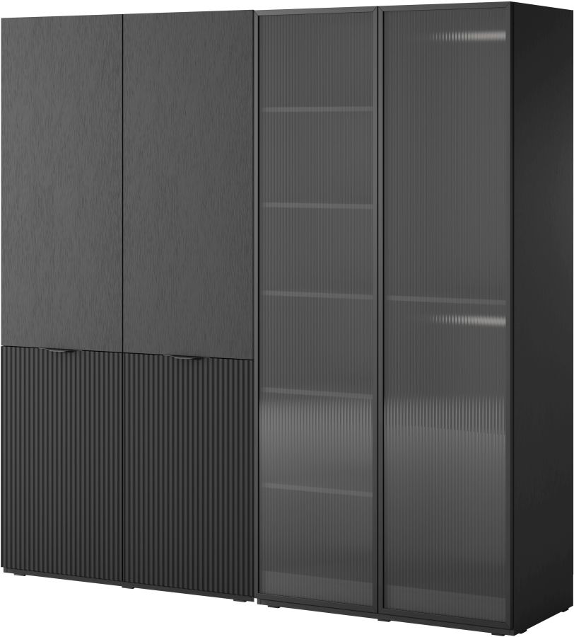 Ντουλάπα Sandbox Flutes ανθρακί τετράφυλλη 202x200x51cm