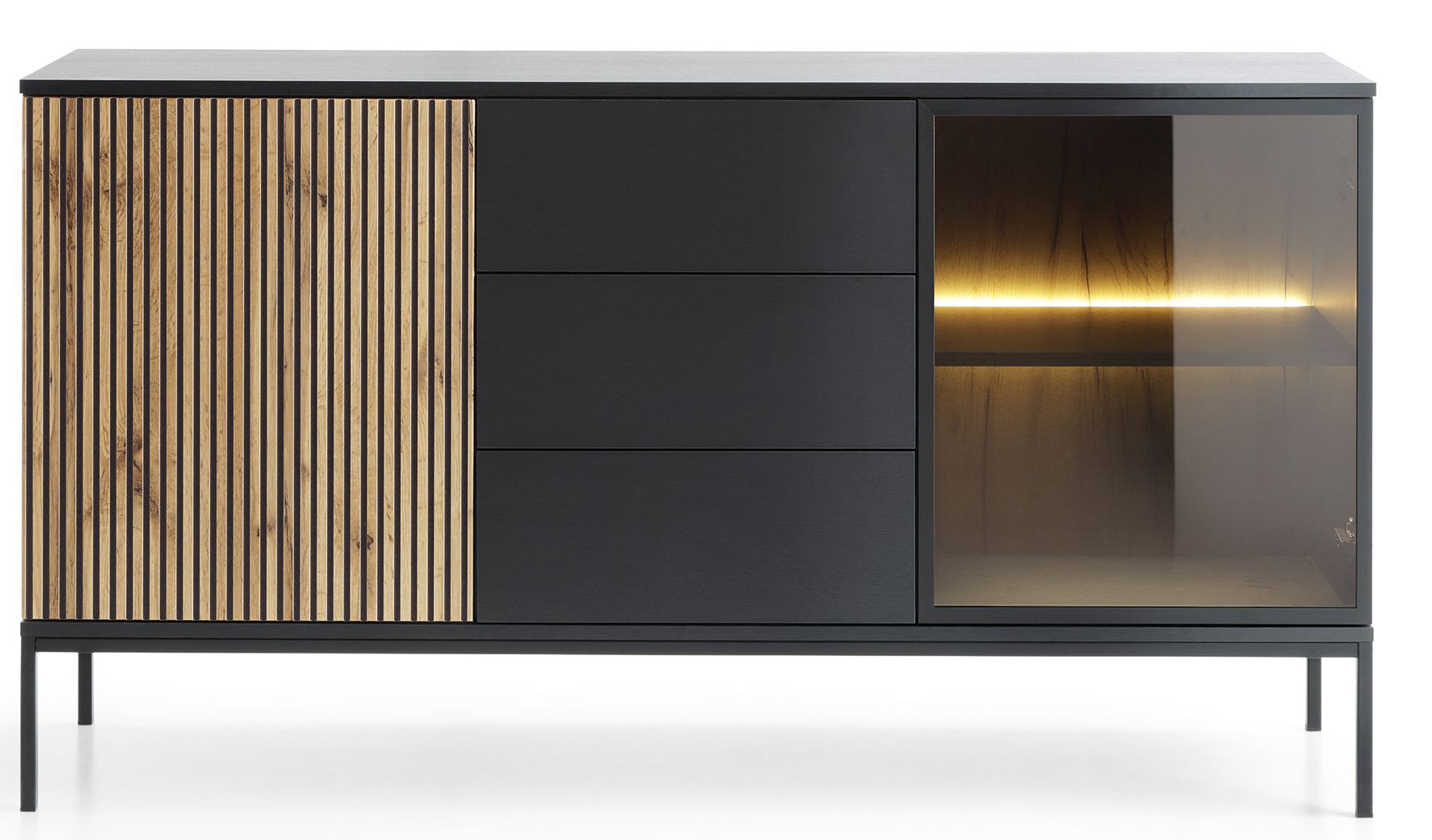 Lh-homefurniture Μπουφές με βιτρίνα και συρτάρια Sento Ανθρακί 154x83x39 cm P_sento_21_2d3s Lh-homefurniture Μπουφές με βιτρίνα και συρτάρια Sento Ανθρακί 154x83x39 cm P_sento_21_2d3s