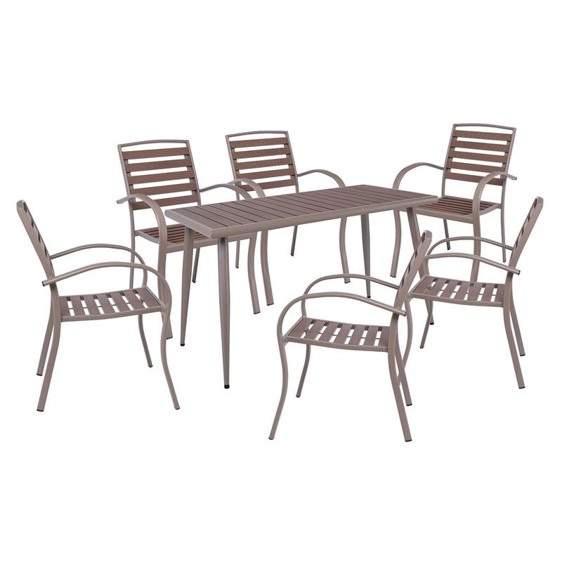 WOODWELL Ε6893,SSERRANO Set Κήπου: Τραπέζι + 6 Πολυθρόνες, Μέταλλο Βαφή Sand Beige, Polywood Καρυδί Table:150x80x75 Chair:56x64x88 Ε6893,S WOODWELL Ε6893,SSERRANO Set Κήπου: Τραπέζι + 6 Πολυθρόνες, Μέταλλο Βαφή Sand Beige, Polywood Καρυδί Table:150x80x75 Chair:56x64x88 Ε6893,S