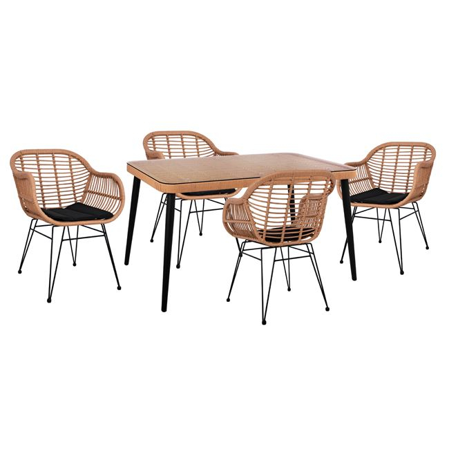 ΣΕΤ 5ΤΜΧ ALLEGRA WICKER ΜΕ ΤΡΑΠΕΖΙ 140X80Χ78Υ ΜΠΕΖ & ΜΑΥΡΟ ΧΡΩΜΑ HM10488