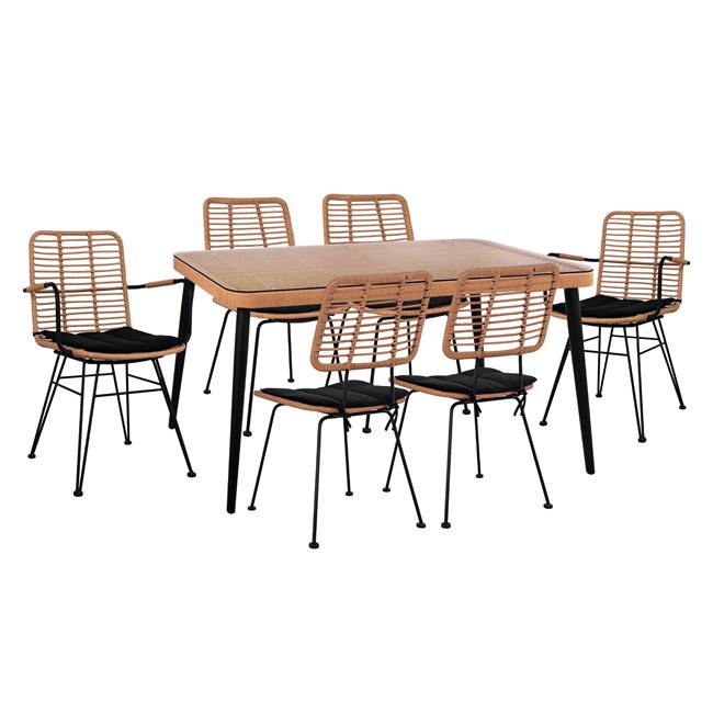 ΣΕΤ 7ΤΜΧ ALLEGRA WICKER ΜΕ ΤΡΑΠΕΖΙ 160X90X78Υ ΜΠΕΖ & ΜΑΥΡΟ ΧΡΩΜΑ HM10496