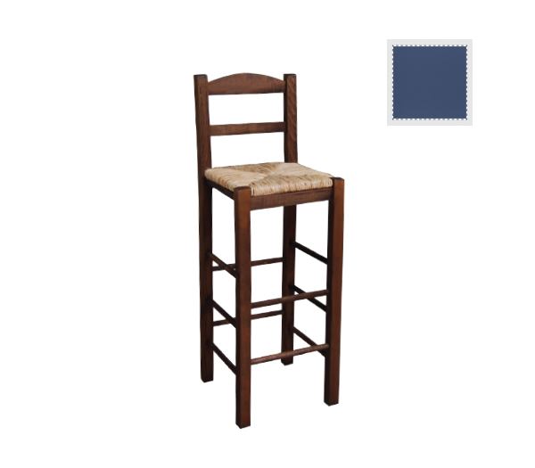 WOODWELL ΣΙΦΝΟΣ Σκαμπό BAR με Πλάτη, Οξιά Εμποτισμός Ανιλίνη Μπλε, Κάθισμα Ψάθα 36x37x76/107cm Ρ980,Ε3