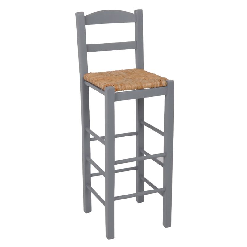 WOODWELL ΣΙΦΝΟΣ Σκαμπό BAR με Πλάτη, Οξιά Εμποτισμός Λάκα Γκρι, Κάθισμα Ψάθα 36x37x76/107cm Ρ980,Ε10