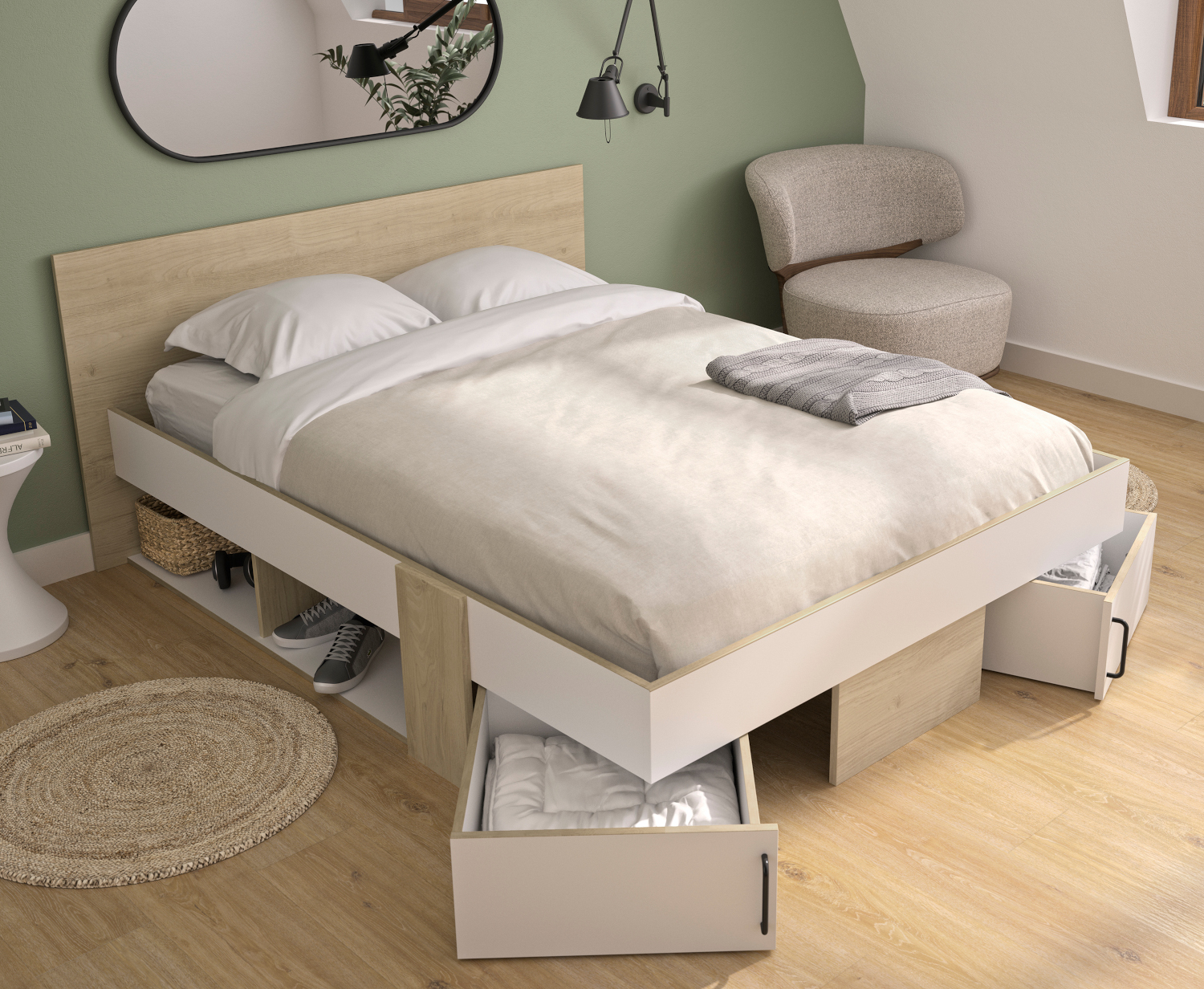 Insi Swivel Κρεβάτι διπλό με αποθηκευτικούς χώρους 160×194εκ. ( για στρώμα 140×190εκ. ) Blond Oak / Λευκό 0041.GM35 Insi Swivel Κρεβάτι διπλό με αποθηκευτικούς χώρους 160×194εκ. ( για στρώμα 140×190εκ. ) Blond Oak / Λευκό 0041.GM35