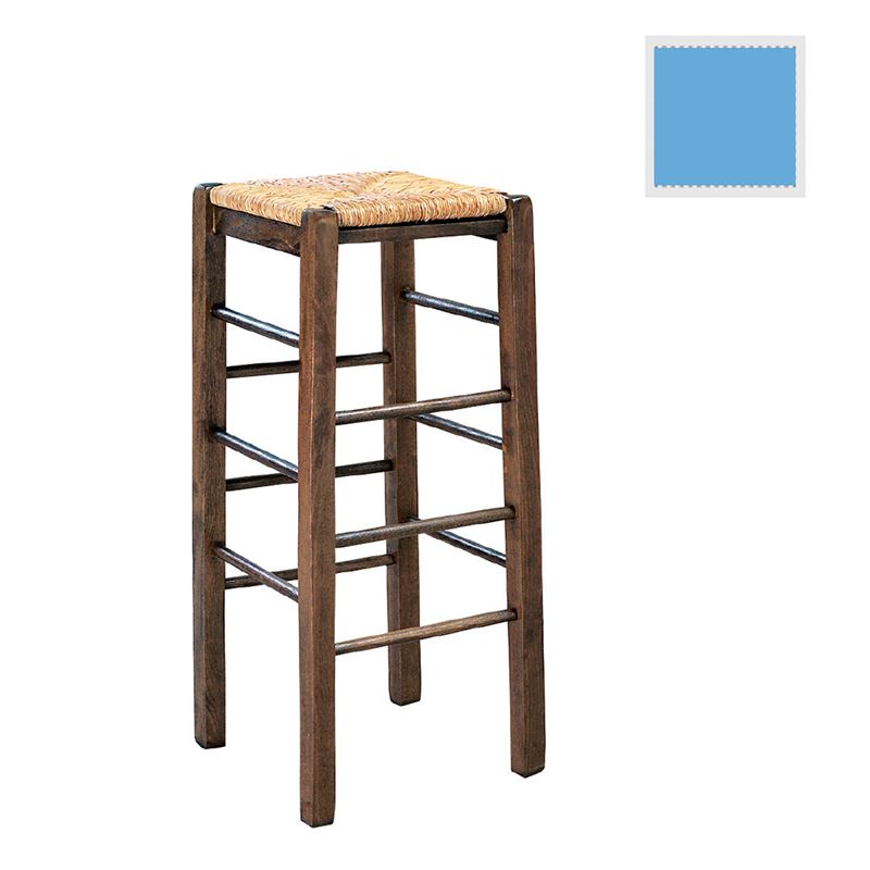 WOODWELL ΤΑΒΕΡΝΑΣ Σκαμπό BAR, Οξιά Εμποτισμός Λάκα Γαλάζιο, Κάθισμα Ψάθα 35x35x80cm Ρ977,Ε4