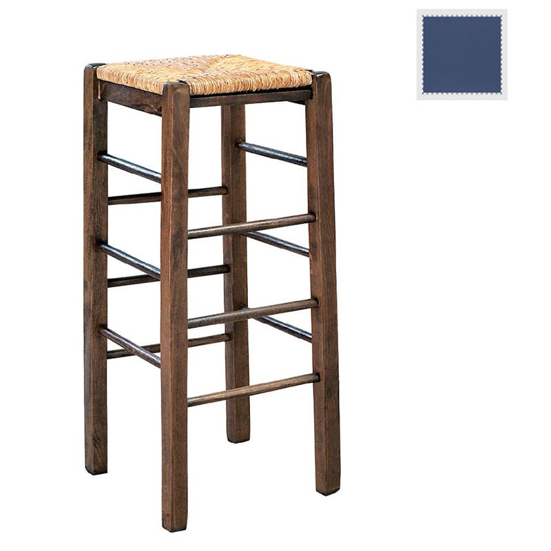 WOODWELL ΤΑΒΕΡΝΑΣ Σκαμπό BAR, Οξιά Εμποτισμός Ανιλίνη Μπλε, Κάθισμα Ψάθα 35x35x80cm Ρ977,Ε3