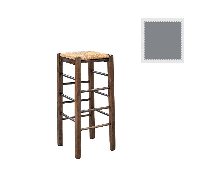 WOODWELL ΤΑΒΕΡΝΑΣ Σκαμπό BAR, Οξιά Βαφή Εμποτισμός Λάκα Γκρι, Κάθισμα Ψάθα 35x35x80cm Ρ977,Ε10