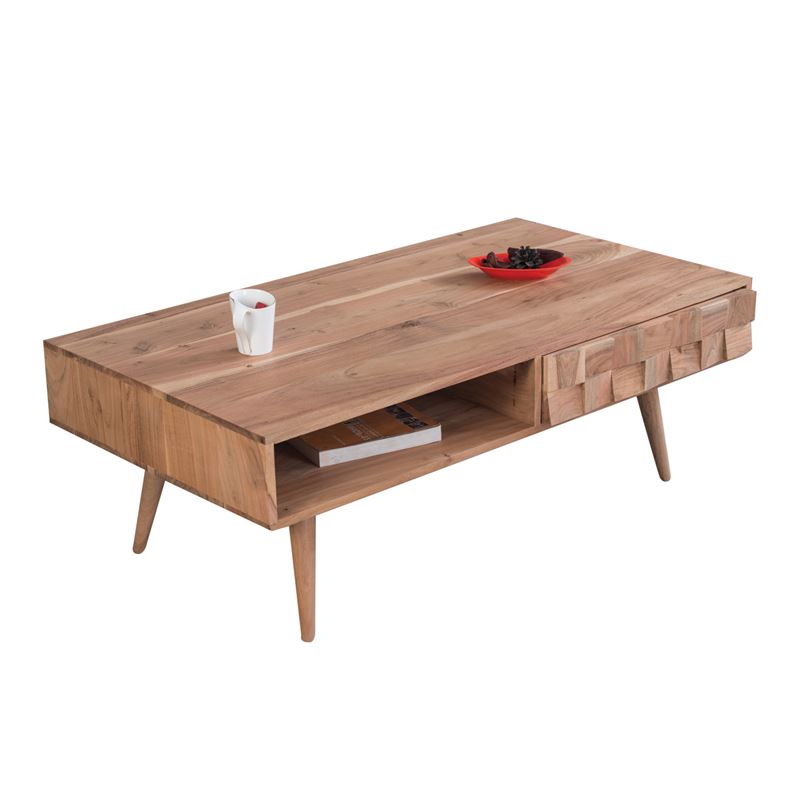 WOODWELL ΕΑ7046TEKA Τραπεζάκι Σαλονιού Καθιστικού με 2 Συρτάρια, Ξύλο Ακακία Φυσικό 117x60x40cm ΕΑ7046