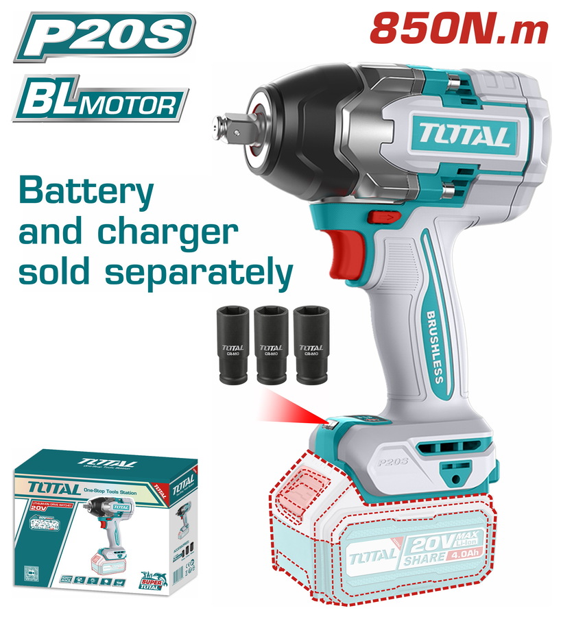 TOTAL ΕΠΑΓΓ. ΜΠΟΥΛΟΝΟΚΛΕΙΔΟ ΜΠΑΤ. Li-ion 20V / 850Nm ΧΩΡΙΣ ΜΠΑΤΑΡΙΑ & ΦΟΡΤΙΣΤΗ (TIWLI20851) TOTAL ΕΠΑΓΓ. ΜΠΟΥΛΟΝΟΚΛΕΙΔΟ ΜΠΑΤ. Li-ion 20V / 850Nm ΧΩΡΙΣ ΜΠΑΤΑΡΙΑ & ΦΟΡΤΙΣΤΗ (TIWLI20851)