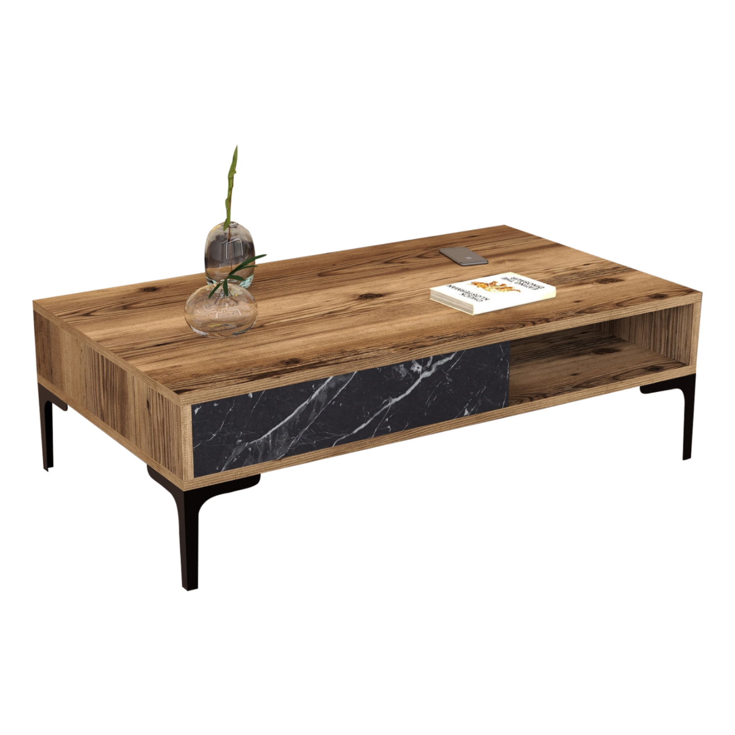 Intrahome ΤΡΑΠΕΖΙ ΣΑΛΟΝΙΟΥ .04 ΜΕΛΑΜΙΝΗΣ ΚΑΡΥΔΙ-ΜΑΥΡΟ ΜΑΡΜΑΡΟ&ΜΕΤΑΛ.ΠΟΔΙ 105x60x32.6Υεκ. intraho-1645806