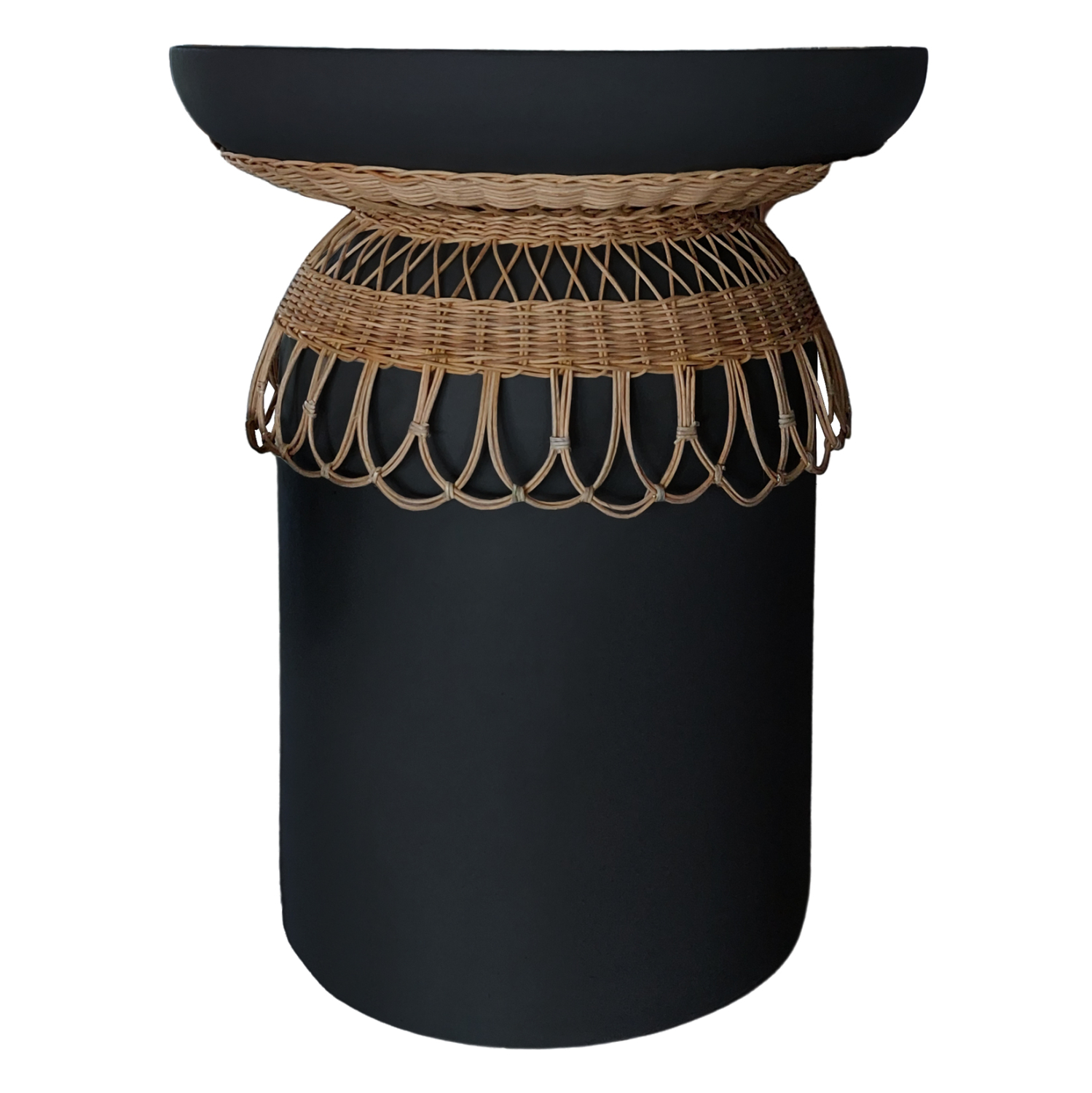 ΤΡΑΠΕΖΙ ΤΡΑΠΕΖΑΡΙΑΣ PRILEP HM18159.01 FIBER CEMENT ΜΑΥΡΟ & RATTAN--Φ60x76,5Υεκ