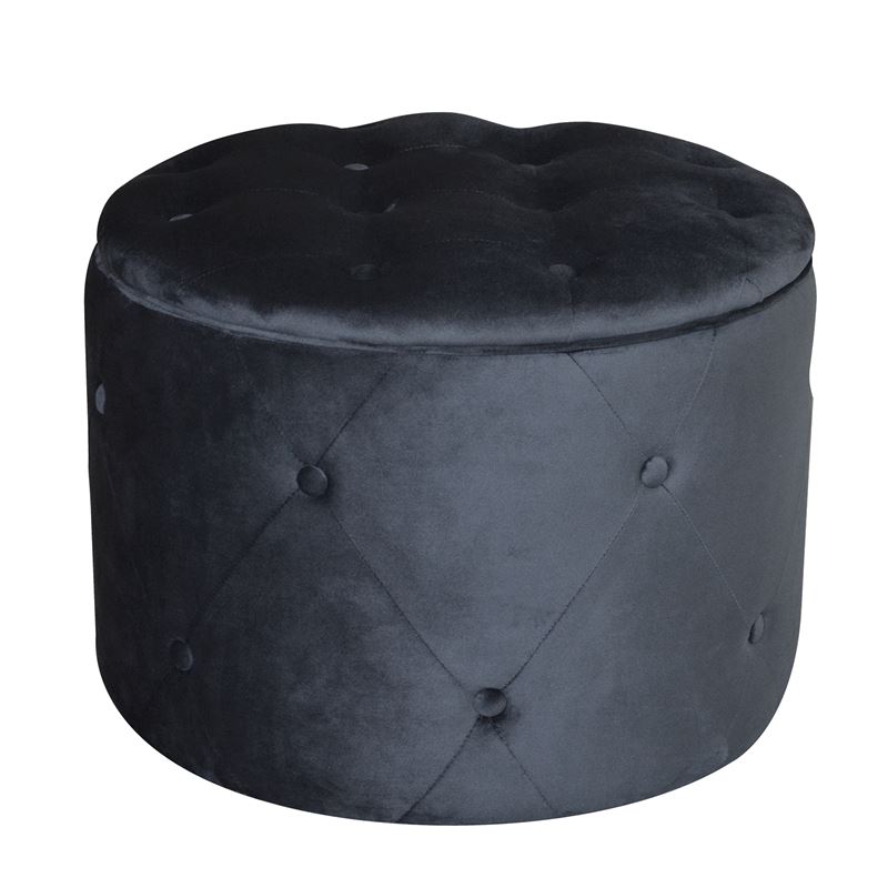 WOODWELL TRAVIS Σκαμπό Αποθηκευτικό, Ύφασμα Velure Απόχρωση Μαύρο Φ60cm H.45cm Ε7025,2