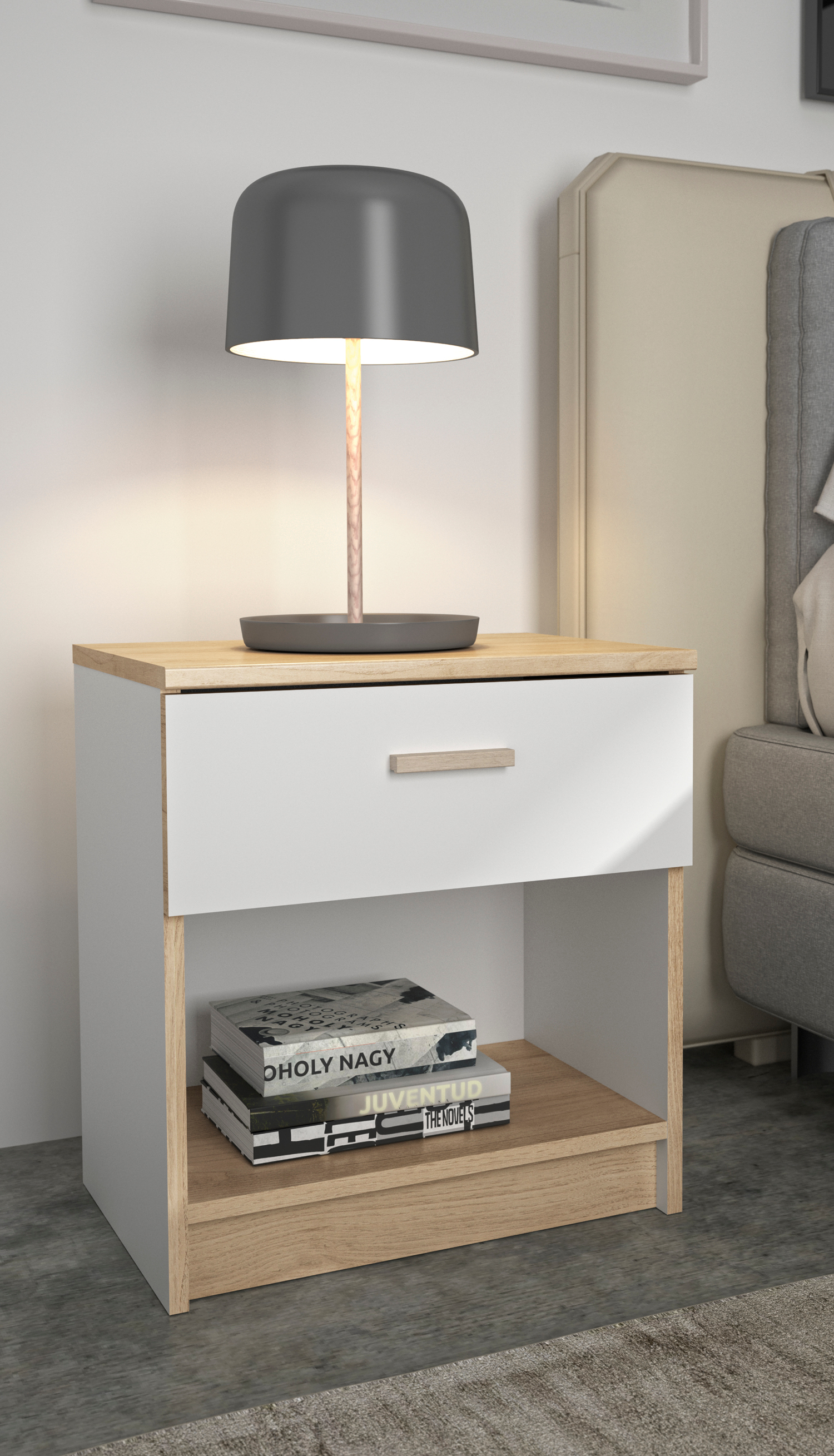 Insi Tulle κομοδίνο με ένα συρτάρι 48x52x35εκ. Λευκό / Blond Oak 0191.GM04 Insi Tulle κομοδίνο με ένα συρτάρι 48x52x35εκ. Λευκό / Blond Oak 0191.GM04
