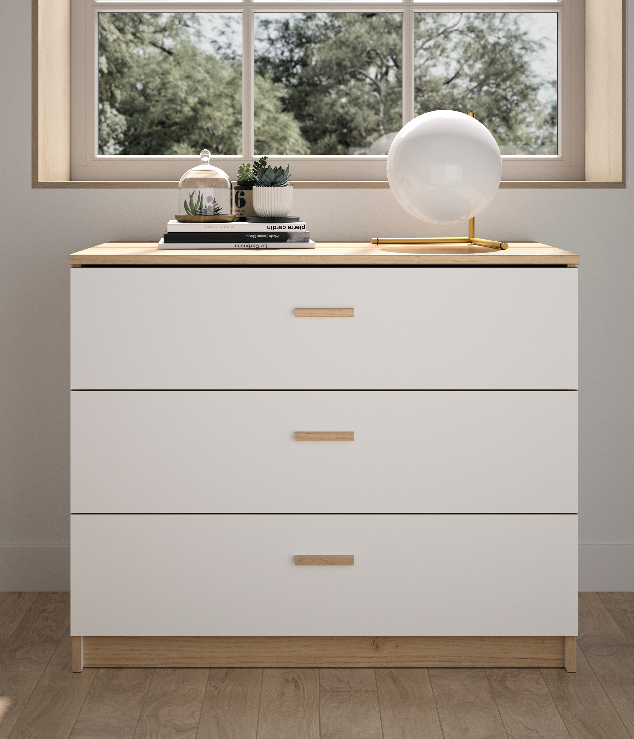 Insi Tulle συρταριέρα με τρία συρτάρια 92x45x76εκ. Λευκό / Blond Oak 0201.GM56 Insi Tulle συρταριέρα με τρία συρτάρια 92x45x76εκ. Λευκό / Blond Oak 0201.GM56
