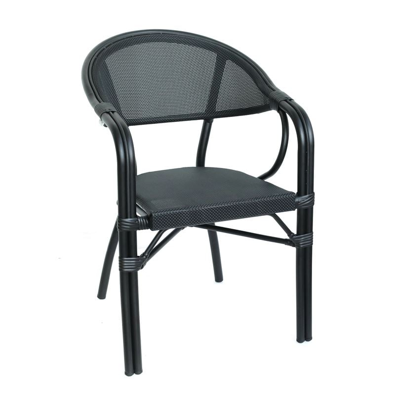 WOODWELL Ε258,14VEGERA Πολυθρόνα Dining Αλουμίνιο Βαφή Μαύρο Textilene Μαύρο, Στοιβαζόμενη 57x58x83cm Ε258,14
