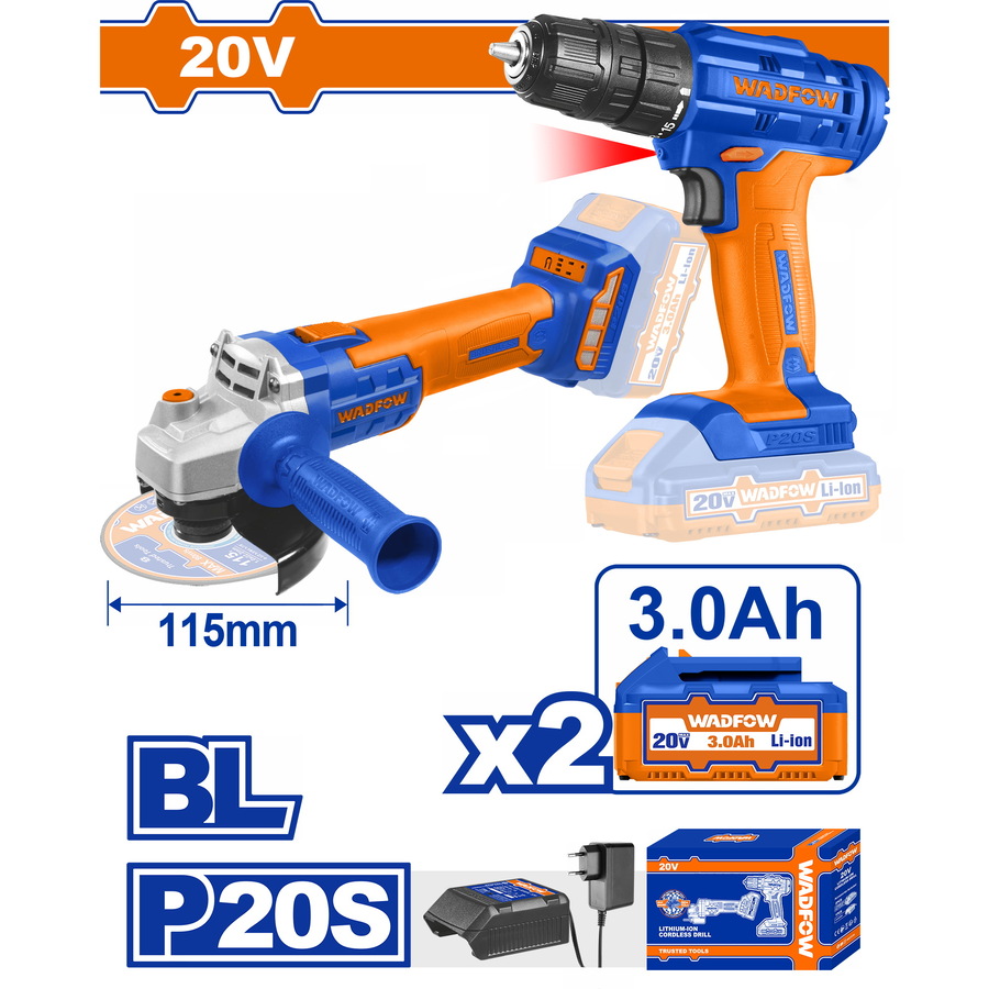 WADFOW ΣΕΤ ΔΡΑΠ/ΒΙΔΟ + ΓΩΝΙΑΚΟΣ ΤΡΟΧΟΣ ΜΠΑΤ. Li-ion 20V / 3Ah / 2 ΜΠΑΤ (WCK20512) WADFOW ΣΕΤ ΔΡΑΠ/ΒΙΔΟ + ΓΩΝΙΑΚΟΣ ΤΡΟΧΟΣ ΜΠΑΤ. Li-ion 20V / 3Ah / 2 ΜΠΑΤ (WCK20512)