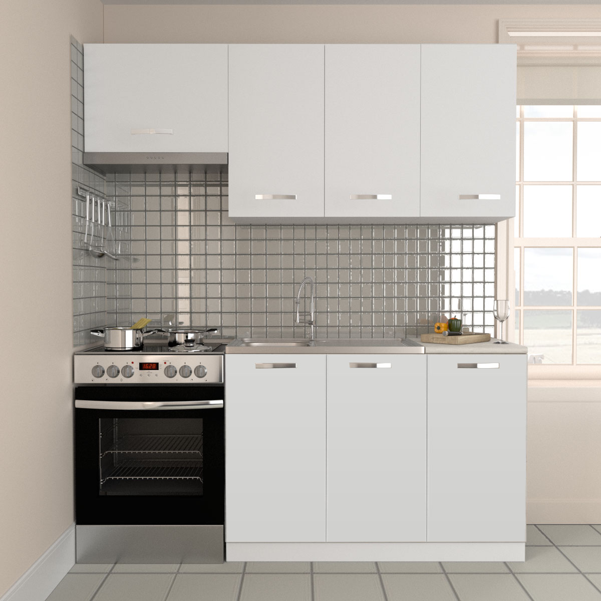 Κουζίνα Charlotte Σετ 3 Λευκή με μεταλλικά χερούλια SO-CSET3W